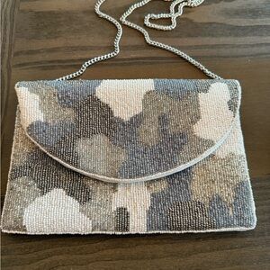 Chic Beaded Clutch - Gray and Cream